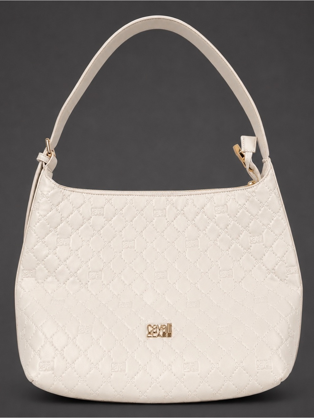 Just Cavalli Cream Quilted Shoulder Bag with Gold Accent